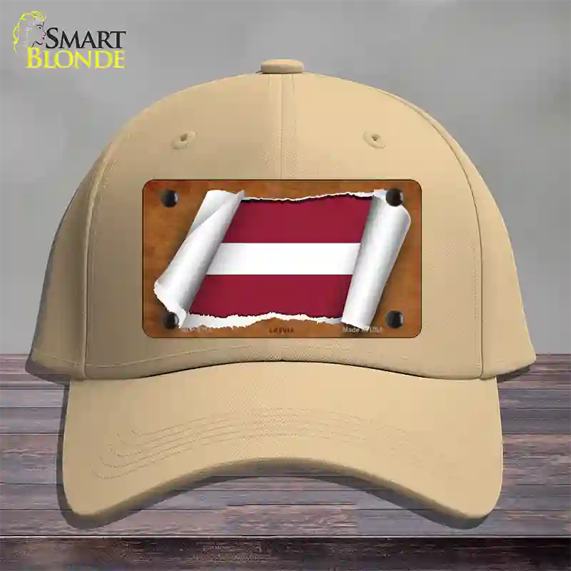 Latvia Flag Scroll Novelty License Plate Hat Cotton / Khaki