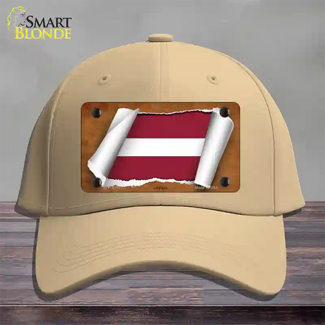 Latvia Flag Scroll Novelty License Plate Hat Cotton / Khaki