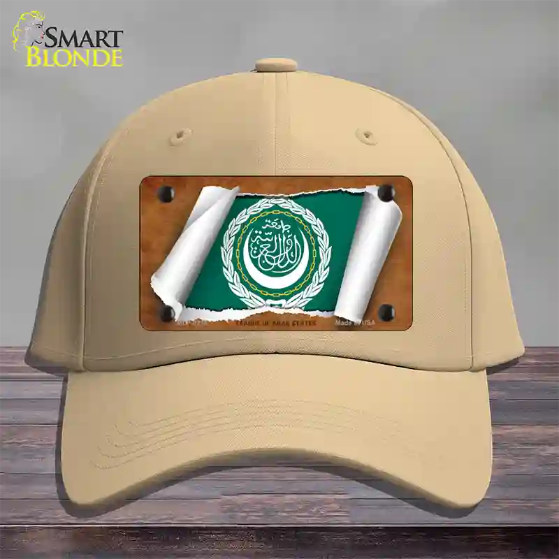 League of Arab States Flag Scroll Novelty License Plate Hat Cotton / Khaki