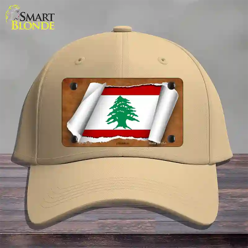 Lebanon Flag Scroll Novelty License Plate Hat Cotton / Khaki