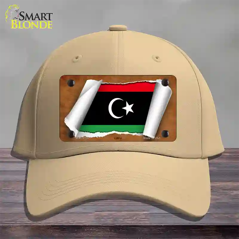 Libya Flag Scroll Novelty License Plate Hat Cotton / Khaki