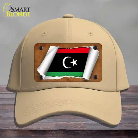 Libya Flag Scroll Novelty License Plate Hat Cotton / Khaki