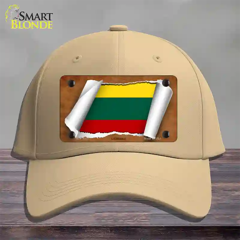 Lithuania Flag Scroll Novelty License Plate Hat Cotton / Khaki