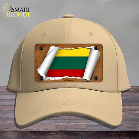 Lithuania Flag Scroll Novelty License Plate Hat Cotton / Khaki