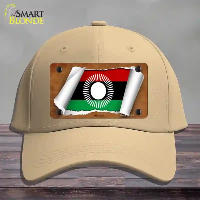 Malawi Flag Scroll Novelty License Plate Hat Cotton / Khaki