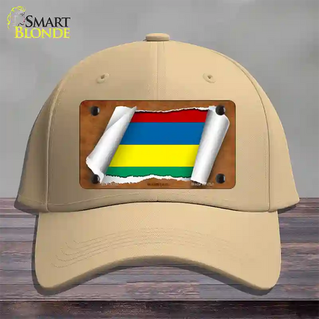 Mauritius Flag Scroll Novelty License Plate Hat Cotton / Khaki