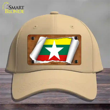 Myanmar Flag Scroll Novelty License Plate Hat Cotton / Khaki