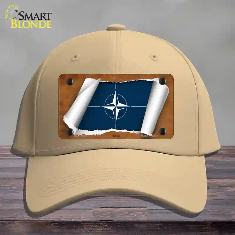 Nato Flag Scroll Novelty License Plate Hat Cotton / Khaki