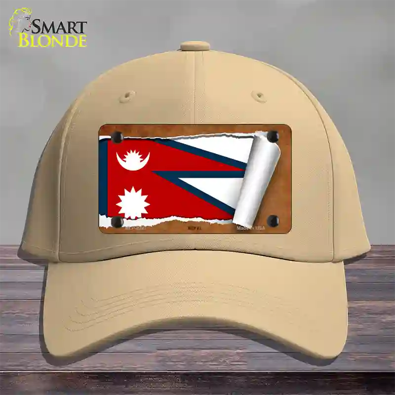 Nepal Flag Scroll Novelty License Plate Hat Cotton / Khaki