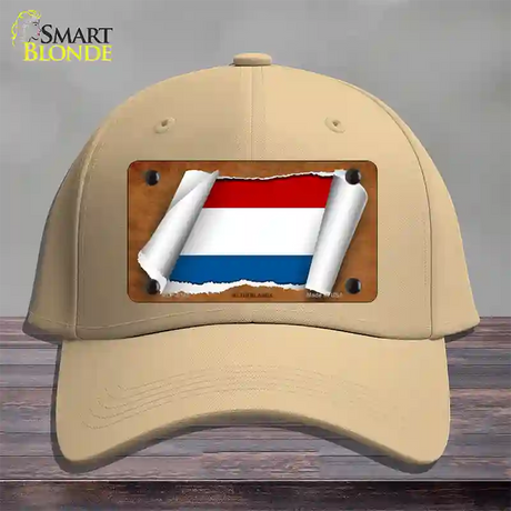 Netherlands Flag Scroll Novelty License Plate Hat Cotton / Khaki