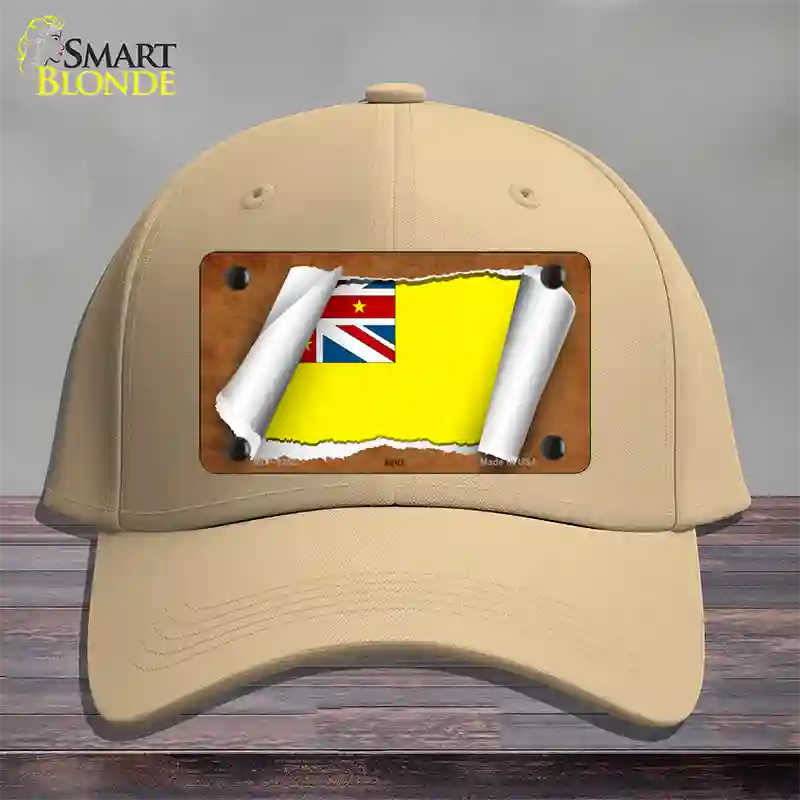 Nive Flag Scroll Novelty License Plate Hat Cotton / Khaki