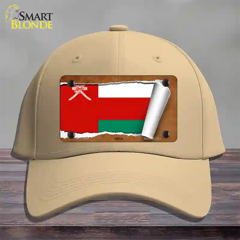 Oman Flag Scroll Novelty License Plate Hat Cotton / Khaki