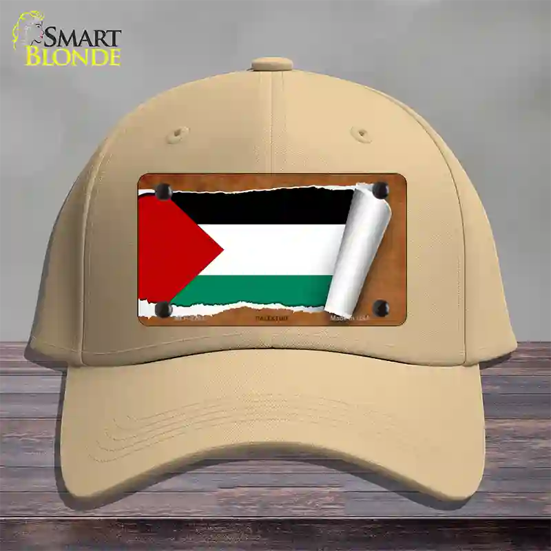 Palestine Flag Scroll Novelty License Plate Hat Cotton / Khaki