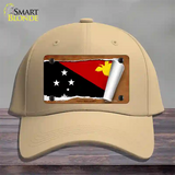 Papua New Guinea Flag Scroll Novelty License Plate Hat Cotton / Khaki