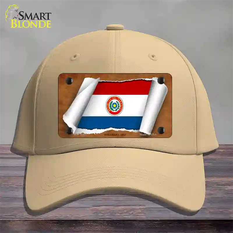 Paraguay-OBV Flag Scroll Novelty License Plate Hat Cotton / Khaki