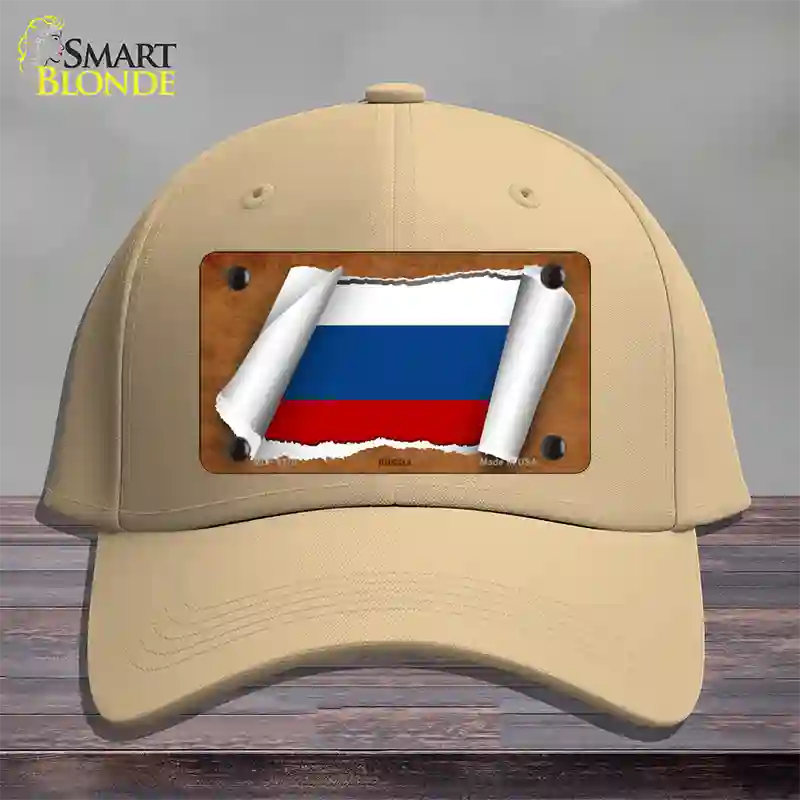 Russia Flag Scroll Novelty License Plate Hat Cotton / Khaki