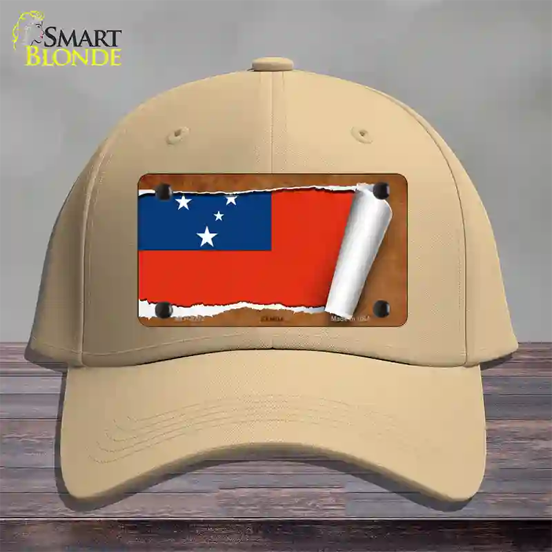 Samoa Flag Scroll Novelty License Plate Hat Cotton / Khaki