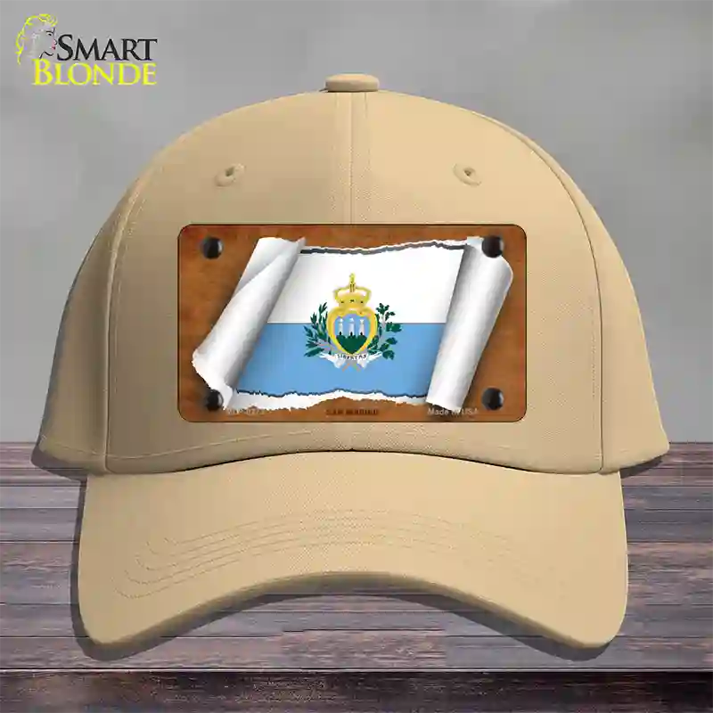 San Marino Flag Scroll Novelty License Plate Hat Cotton / Khaki