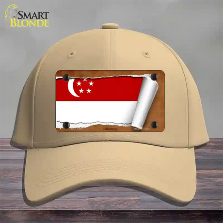 Singapore Flag Scroll Novelty License Plate Hat Cotton / Khaki