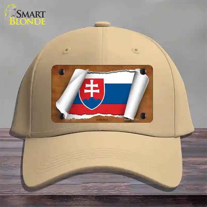 Slovakia Flag Scroll Novelty License Plate Hat Cotton / Khaki