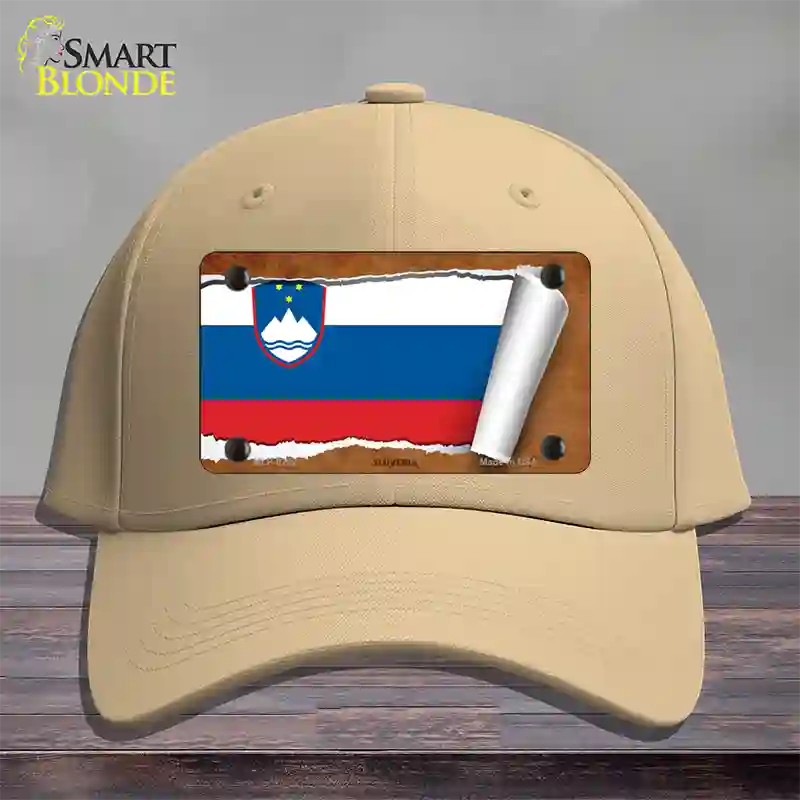 Slovenia Flag Scroll Novelty License Plate Hat Cotton / Khaki