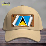 St Lucia Flag Scroll Novelty License Plate Hat Cotton / Khaki