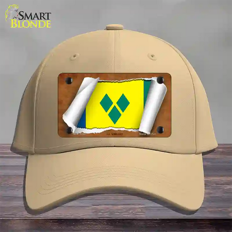 St Vincent Flag Scroll Novelty License Plate Hat Cotton / Khaki