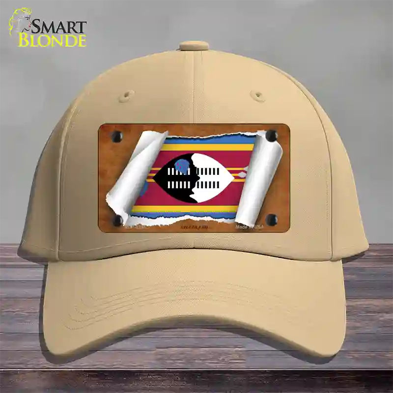 Swaziland Flag Scroll Novelty License Plate Hat Cotton / Khaki