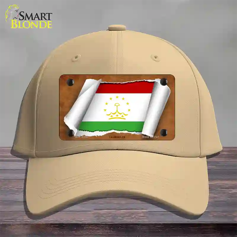 Tajikistan Flag Scroll Novelty License Plate Hat Cotton / Khaki