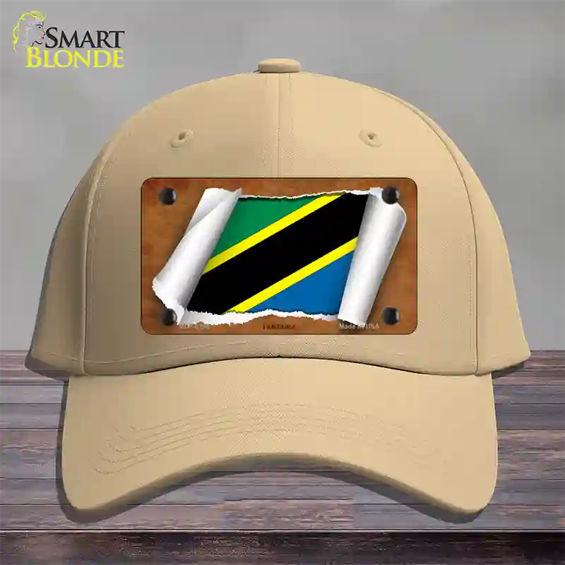 Tanzania Flag Scroll Novelty License Plate Hat Cotton / Khaki