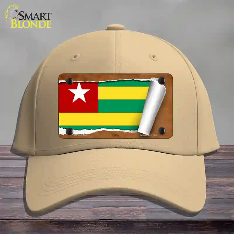 Togo Flag Scroll Novelty License Plate Hat Cotton / Khaki