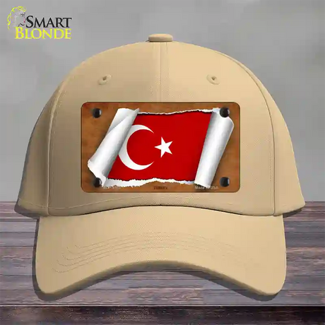 Turkey Flag Scroll Novelty License Plate Hat Cotton / Khaki