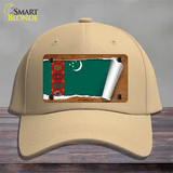 Turkmenistan Flag Scroll Novelty License Plate Hat Cotton / Khaki