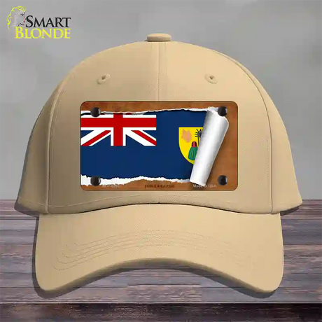 Turks & Caicos Flag Scroll Novelty License Plate Hat Cotton / Khaki