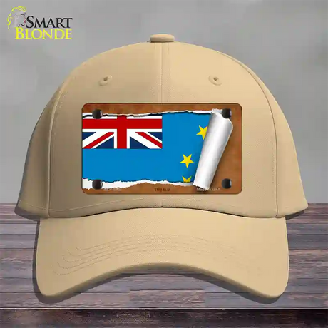 Tuvalu Flag Scroll Novelty License Plate Hat Cotton / Khaki