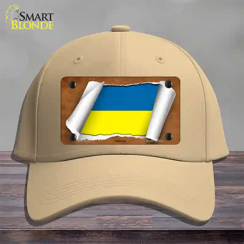 Ukraine Flag Scroll Novelty License Plate Hat Cotton / Khaki