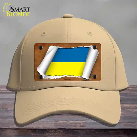 Ukraine Flag Scroll Novelty License Plate Hat Cotton / Khaki