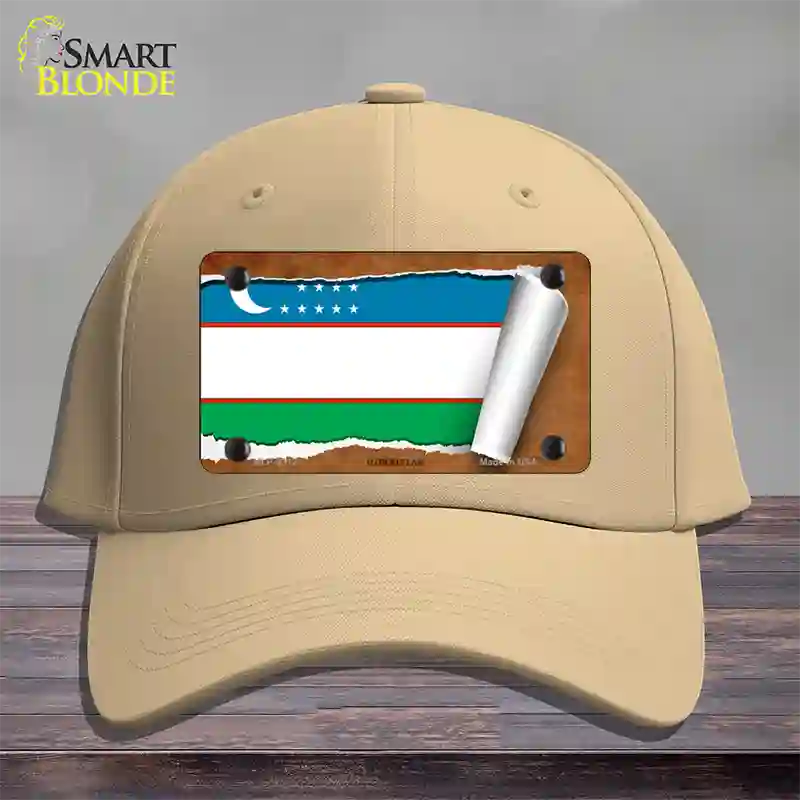 Uzbekistan Flag Scroll Novelty License Plate Hat Cotton / Khaki