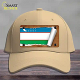 Uzbekistan Flag Scroll Novelty License Plate Hat Cotton / Khaki