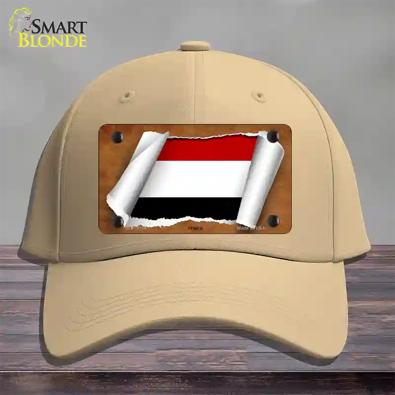 Yemen Flag Scroll Novelty License Plate Hat Cotton / Khaki