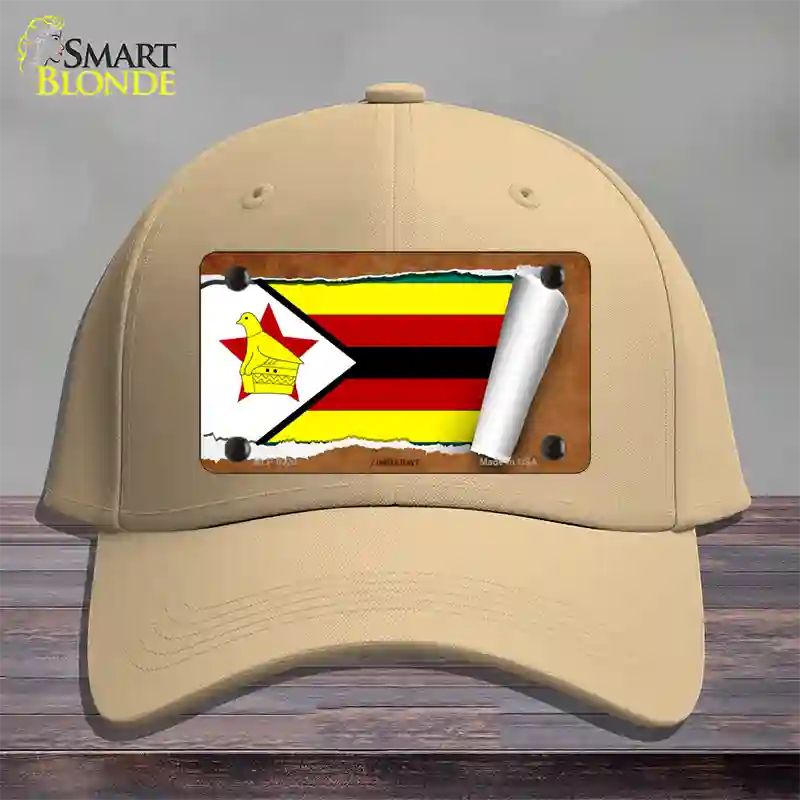 Zimbabwe Flag Scroll Novelty License Plate Hat Cotton / Khaki