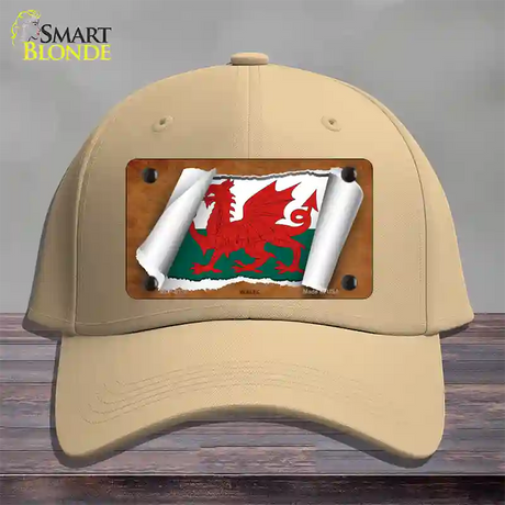 Wales Flag Scroll Novelty License Plate Hat Cotton / Khaki