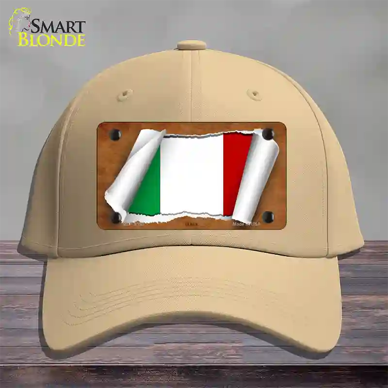 Italy Flag Scroll Novelty License Plate Hat Cotton / Khaki