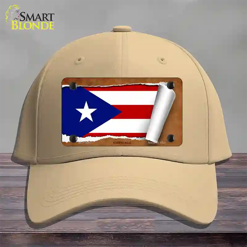 Puerto Rico Flag Scroll Novelty License Plate Hat Cotton / Khaki