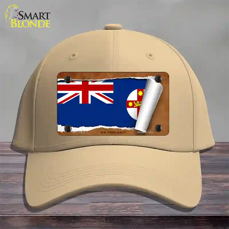 New South Wales Flag Scroll Novelty License Plate Hat Cotton / Khaki