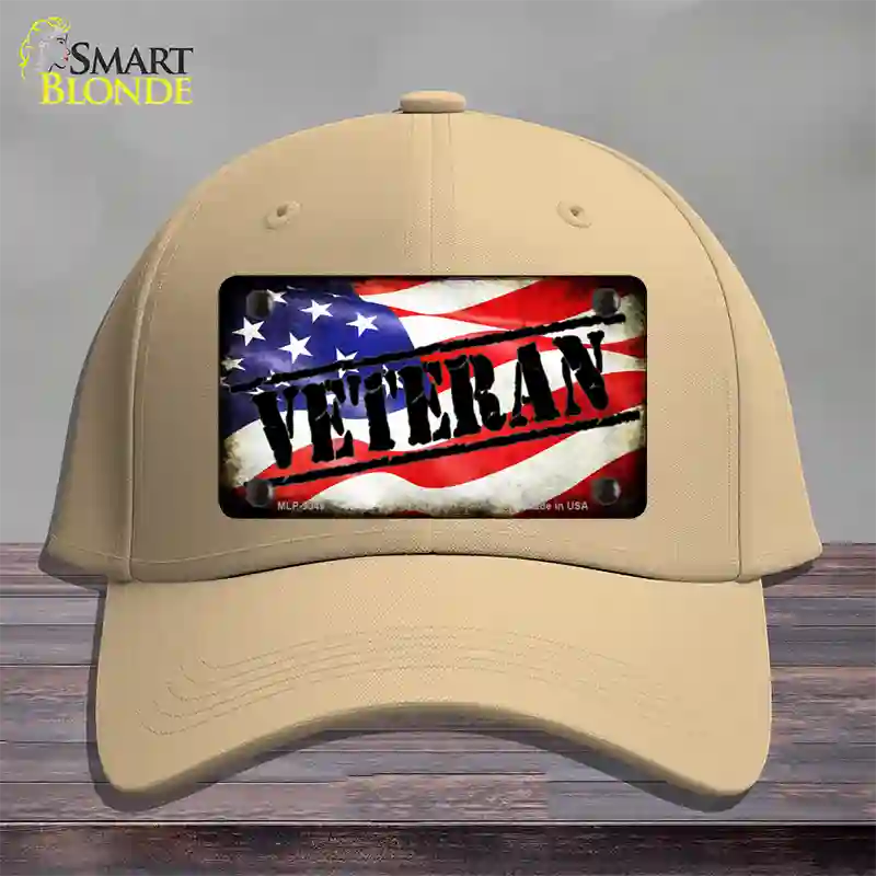 Veteran American Flag Novelty License Plate Hat Cotton / Khaki