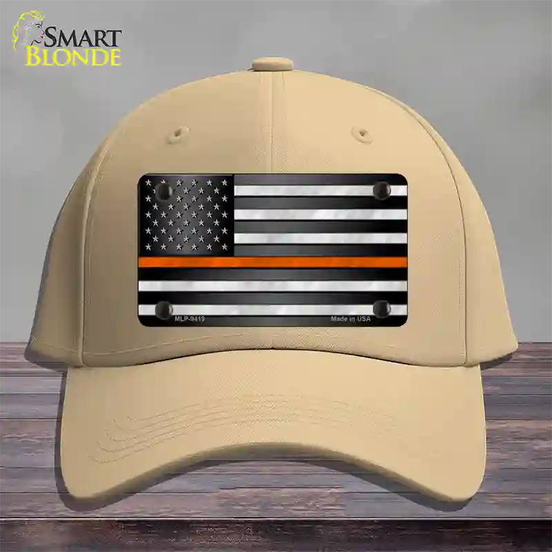 American Flag Thin Orange Line Novelty License Plate Hat Cotton / Khaki