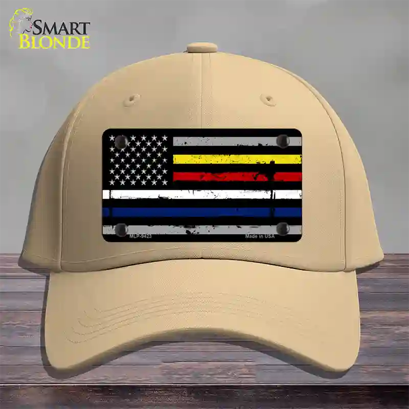 American Flag Police / Fire / EMS Novelty License Plate Hat Cotton / Khaki