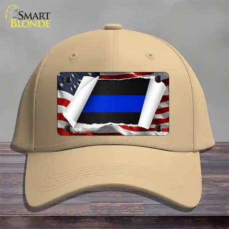 Thin Blue Line Scroll Novelty License Plate Hat Cotton / Khaki