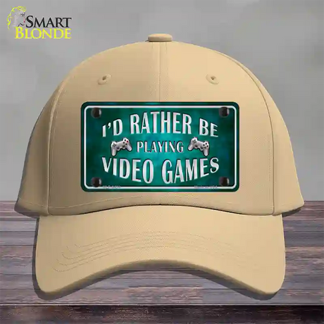 Rather Play Video Games Novelty License Plate Hat Cotton / Khaki